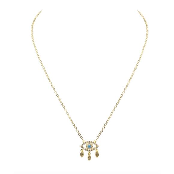 RETAIL $45 Kinsley Armelle Delmira Collection Evil Eye Triple Aqua Necklace*NEW - Picture 1 of 2